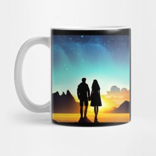 Valentine Wall Art - Watching the sunrise togethert - Unique Valentine Fantasy Planet Landsape - Photo print, canvas, artboard print Mug